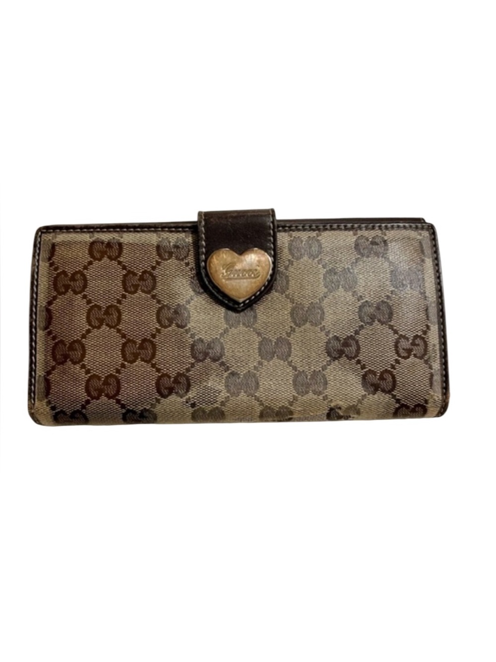 Gucci GG Canvas Heart Logo Wallet Brown Beige Vintage Italy